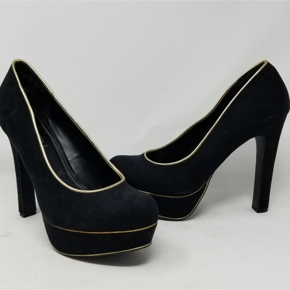 Glo Jeans Black Suede Platform Pumps Size 8.5 - Picture 4 of 11